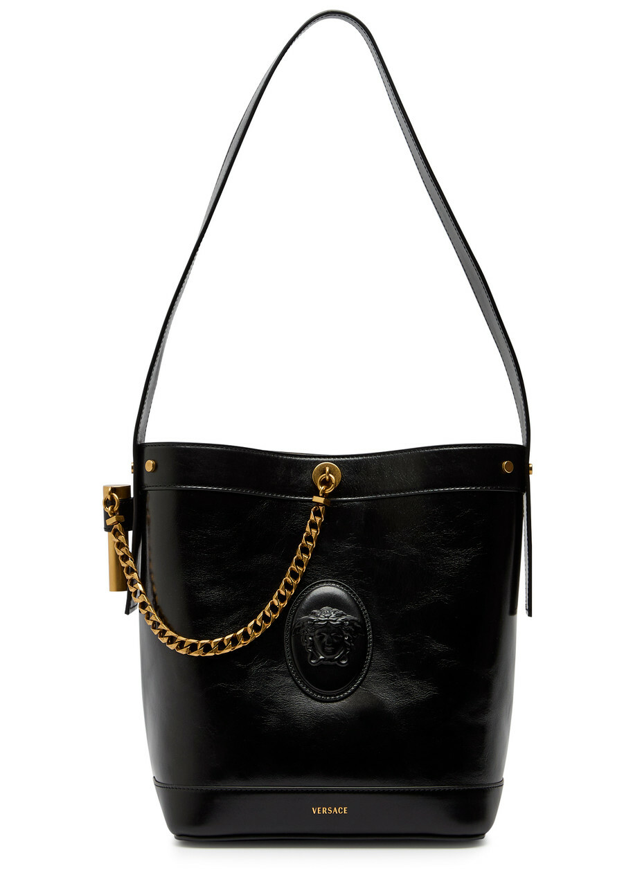 Versace Chain Small Leather Bucket bag - Black - One Size