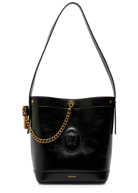 Photo: Versace Chain Small Leather Bucket bag - Black - One Size