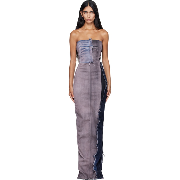 Photo: Rick Owens Pink & Navy Tower Bustier Denim Maxi Dress