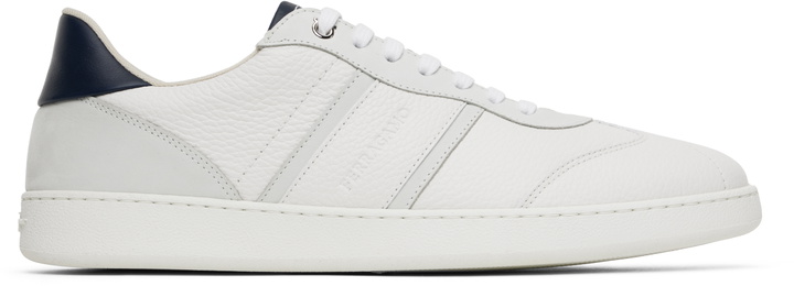 Photo: Ferragamo White Low Top Signature Sneakers