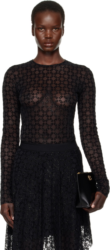 Photo: Givenchy Black Shiny Monogram 72 Tulle Bodysuit