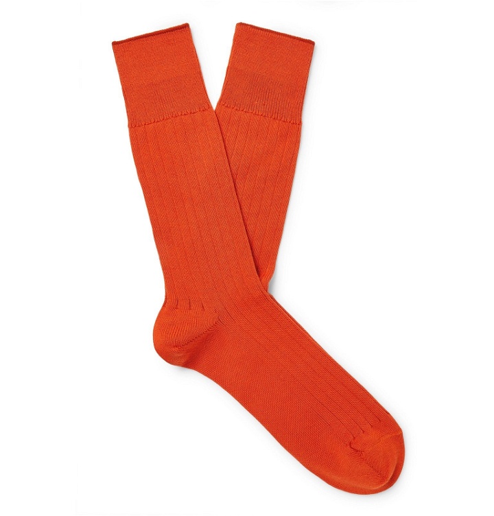 Photo: Mr P. - Ribbed Cotton-Blend Socks - Orange