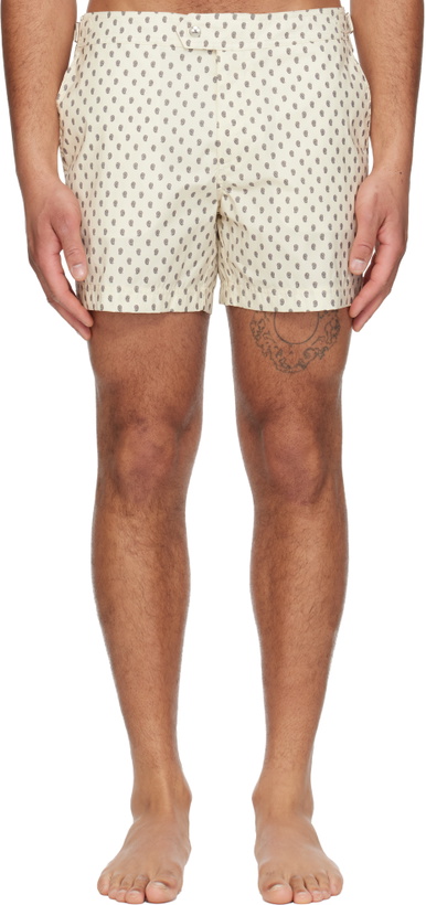 Photo: TOM FORD Off-White Paisley Print Nylon Swim Shorts