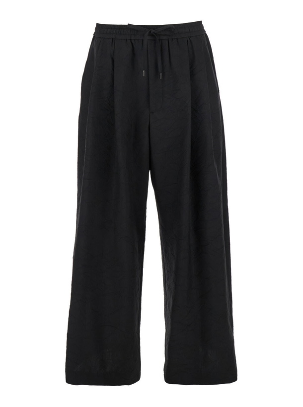 Photo: Juun.J Black Pants With Elastic Drawstring In Wool Blend Man