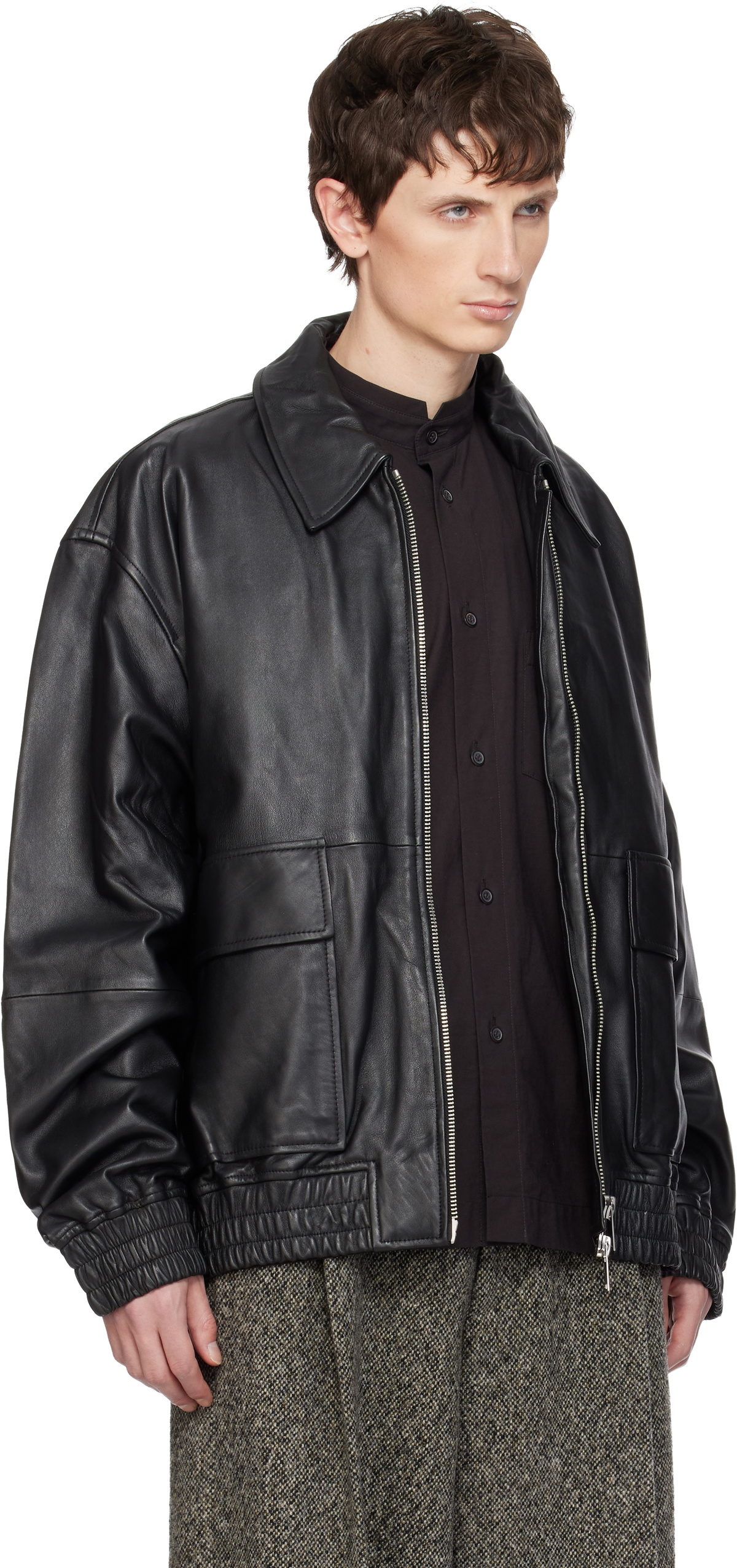 Studio Nicholson Black Piston Leather Jacket