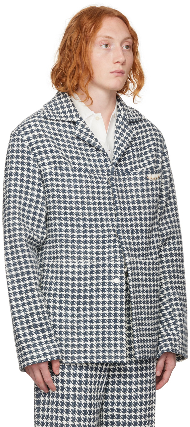 young n sang Navy & White Houndstooth Blazer