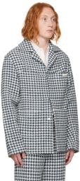 young n sang Navy & White Houndstooth Blazer