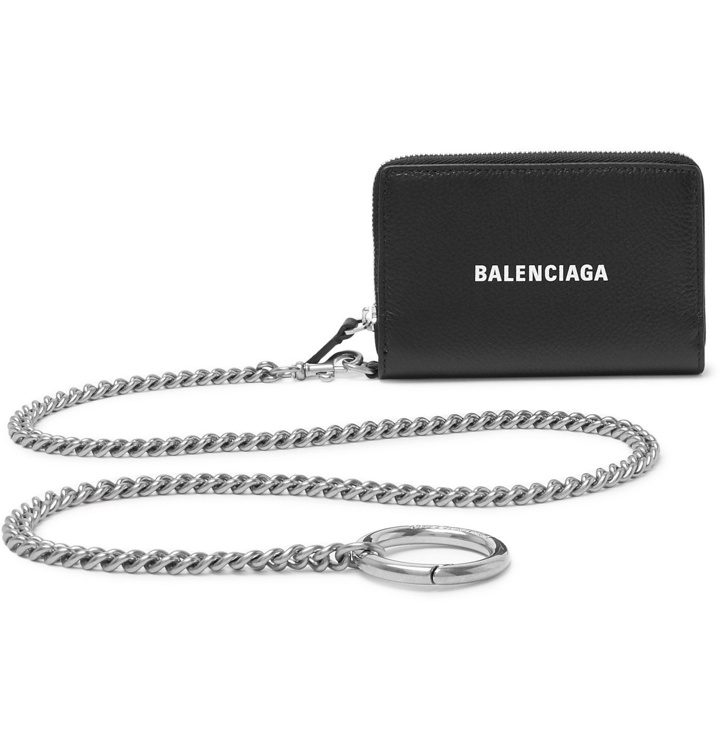 Photo: Balenciaga - Chain-Embellished Logo-Print Full-Grain Leather Zip-Around Wallet - Black