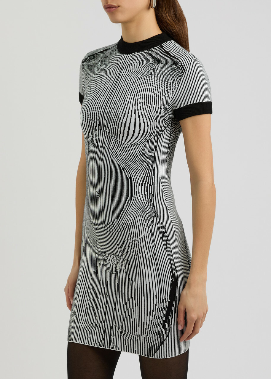 Jean Paul Gaultier Patterned-intarsia Knitted Mini Dress White And Black