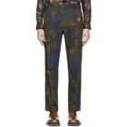 Dries Van Noten Khaki and Navy Satin Floral Trousers