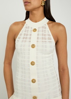 Balmain Checked Pleated Stretch-knit Mini Dress Natural