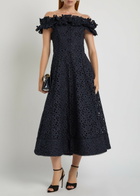 Rebecca Vallance Antalya Embroidered Off-the-shoulder Cotton Midi Dress Navy