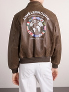 Aimé Leon Dore - World's Borough Logo-Print Leather Jacket - Brown