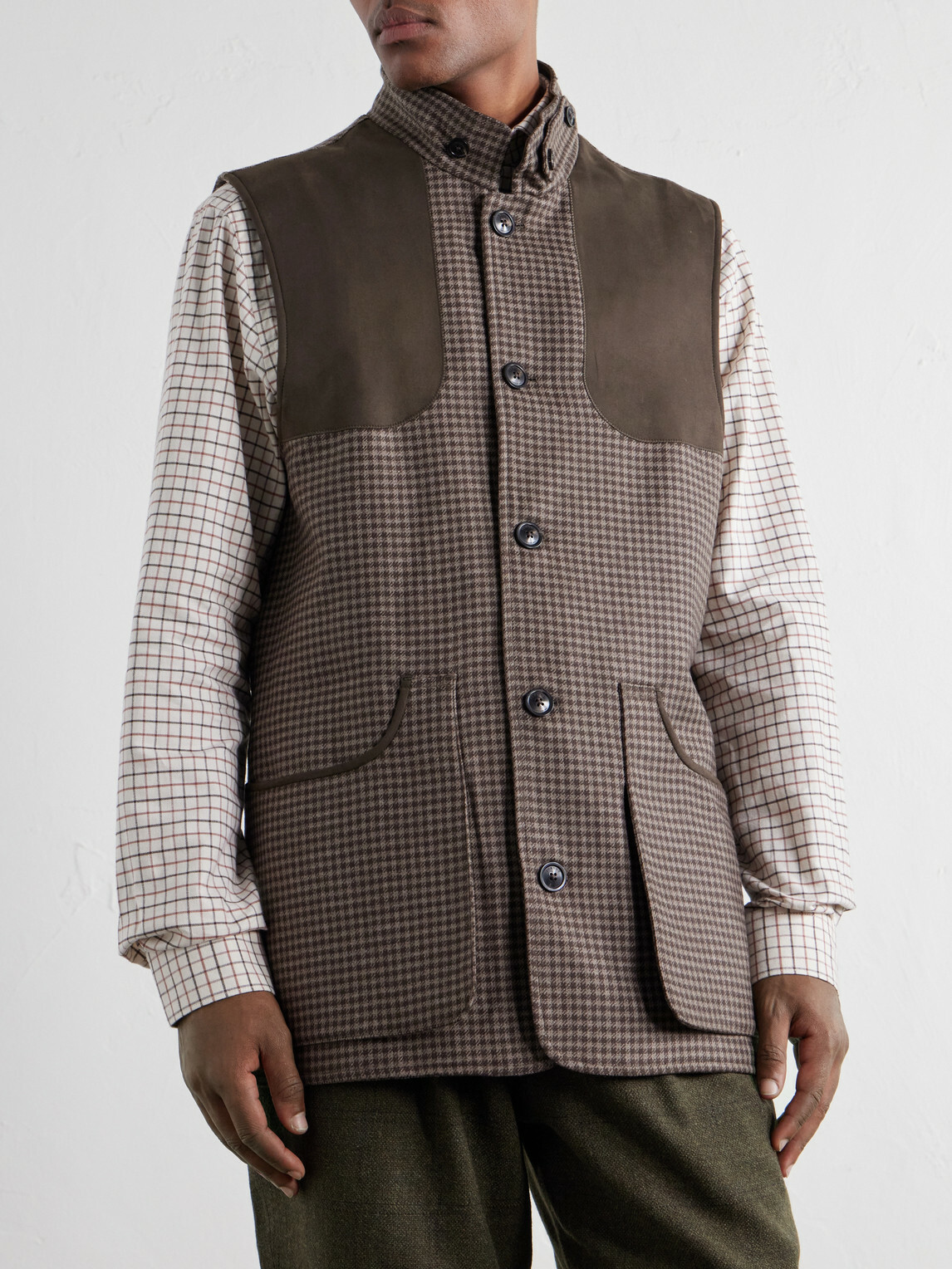 Purdey - Houndstooth Wool and Cashmere-Blend Tweed Gilet - Brown