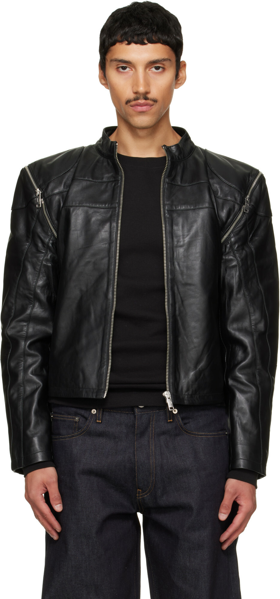 Deadwood Black Dita Detachable Sleeves Leather Jacket