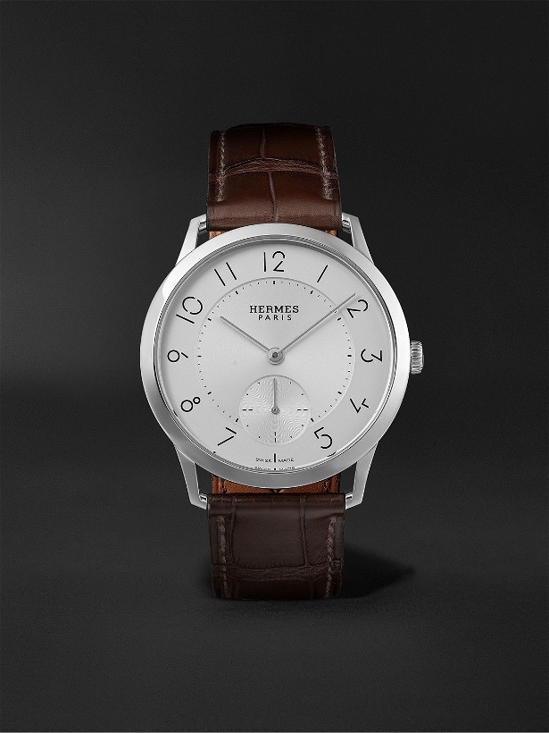 Photo: Hermès Timepieces - Slim Acier Automatic 39.5mm Stainless Steel and Alligator Watch, Ref. No. 041760WW00