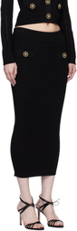 Balmain Black Plain Ribbed Knit Midi Skirt