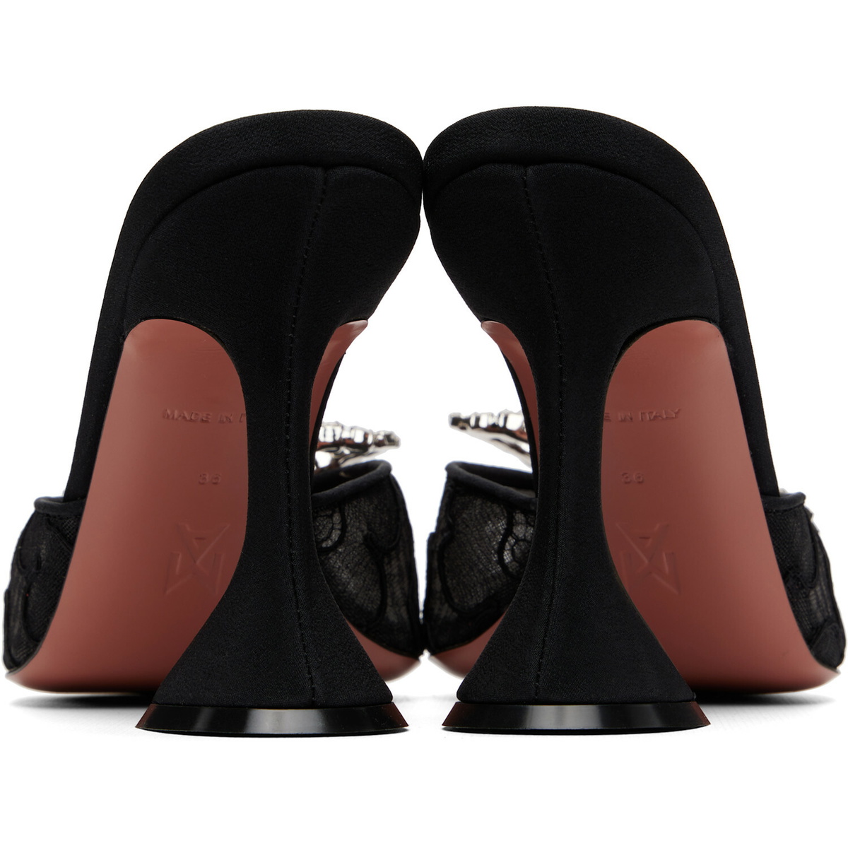 Amina Muaddi Black Rosie Lace Slipper 95 Heeled Sandals