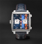 TAG Heuer - Monaco Gulf Edition Automatic 39mm Steel and Leather Watch - Blue