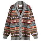Jamieson's of Shetland Men's Fair Isle Shawl Collar Cardigan in Steel Grey