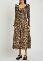 Damson Madder Harper Leopard Shirred Cotton-poplin Midi Dress