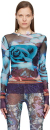 Jean Paul Gaultier Purple & Blue Roses Long Sleeve T-Shirt
