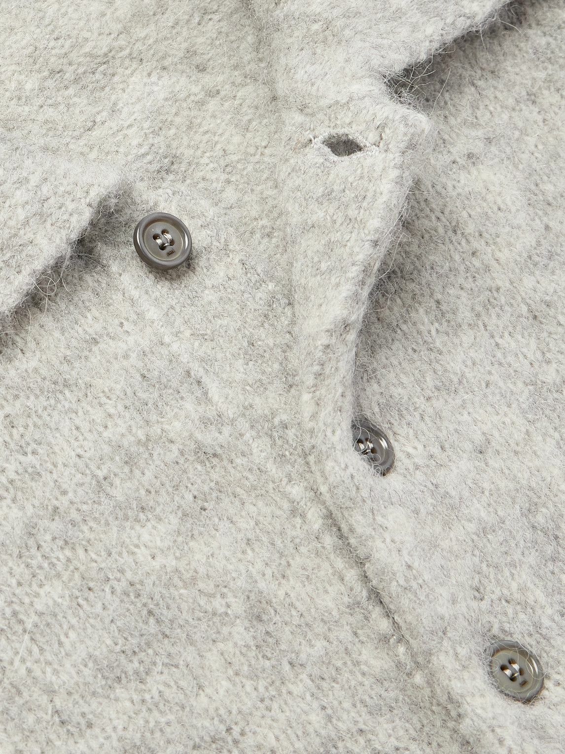 AMI PARIS - Logo-Embroidered Brushed-Knit Polo Shirt - Gray