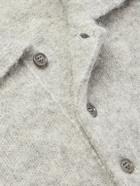 AMI PARIS - Logo-Embroidered Brushed-Knit Polo Shirt - Gray