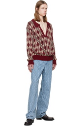 Dries Van Noten Burgundy & Beige Argyle Polo