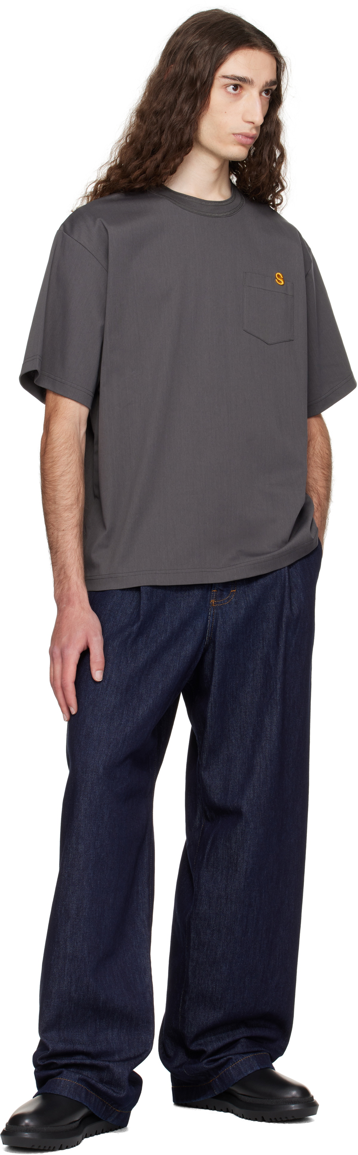 sacai Gray 'S' Cotton Jersey T-shirt Sacai
