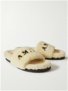 AMIRI - Logo-Embroidered Shearling Slippers - Neutrals