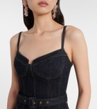 Self-Portrait Belted denim bustier dress