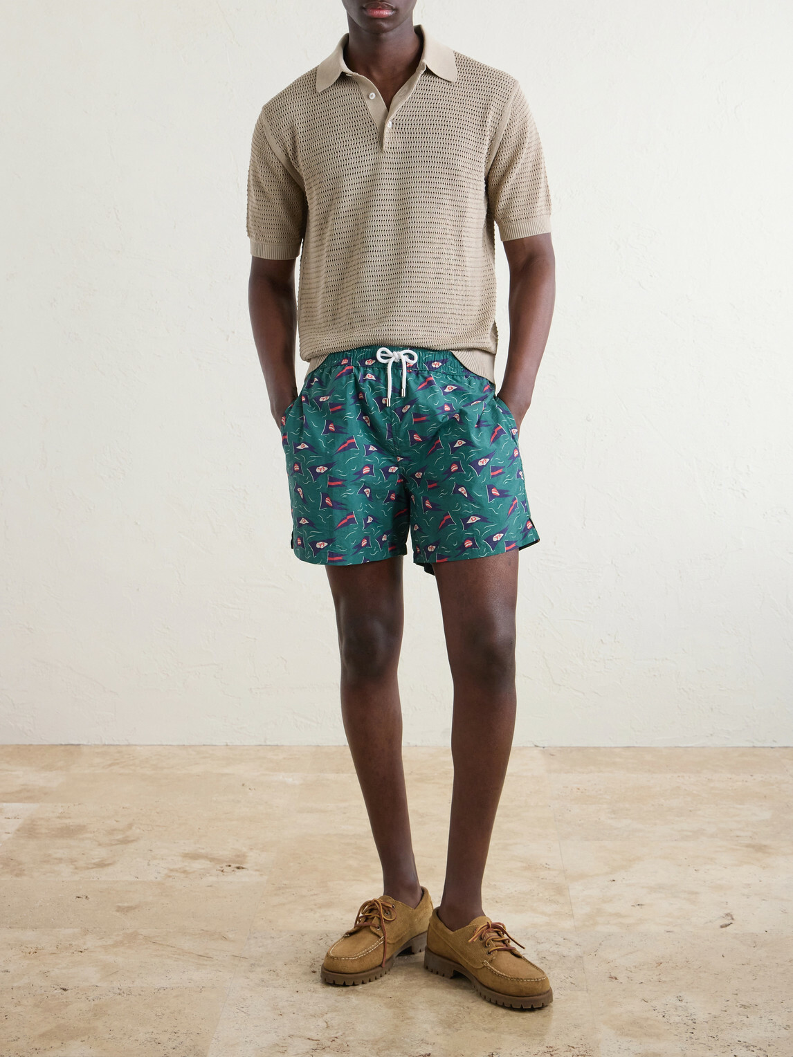Drake's - Mesh-Knit Cotton Polo Shirt - Neutrals