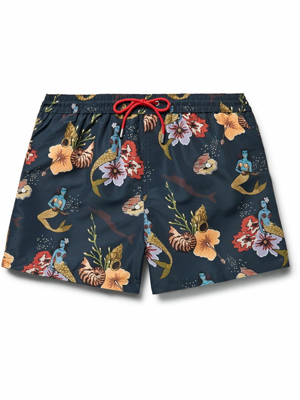 Photo: Paul Smith - Slim-Fit Short-Length Printed Recycled Swim Shorts - Blue
