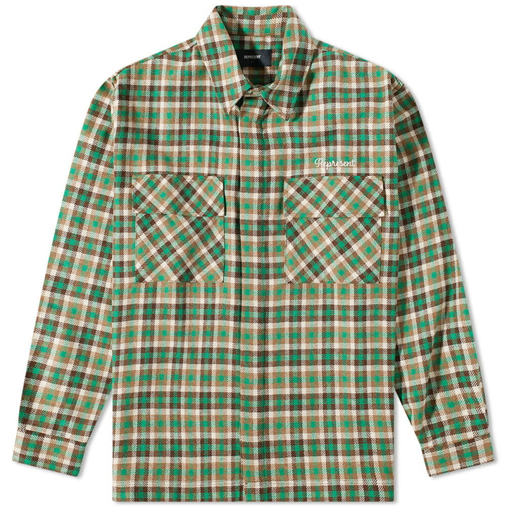 Photo: Represent Men's Long Sleeve Flannel Shirt in Brown/Racing Green