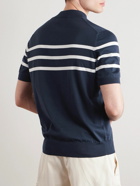 Brunello Cucinelli - Striped Honeycomb-Knit Cotton-Piqué Polo Shirt - Blue