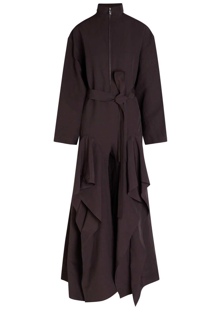 Alaïa Ruffle Poplin Jumpsuit Aubergine