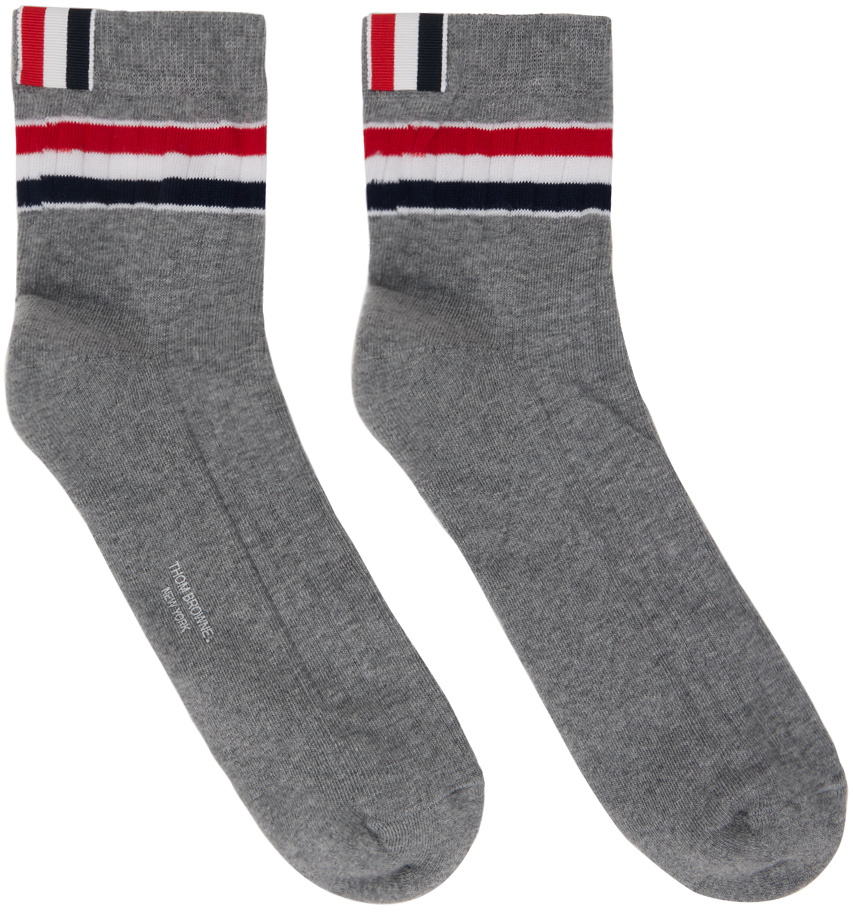 Thom Browne Gray Striped Socks Thom Browne