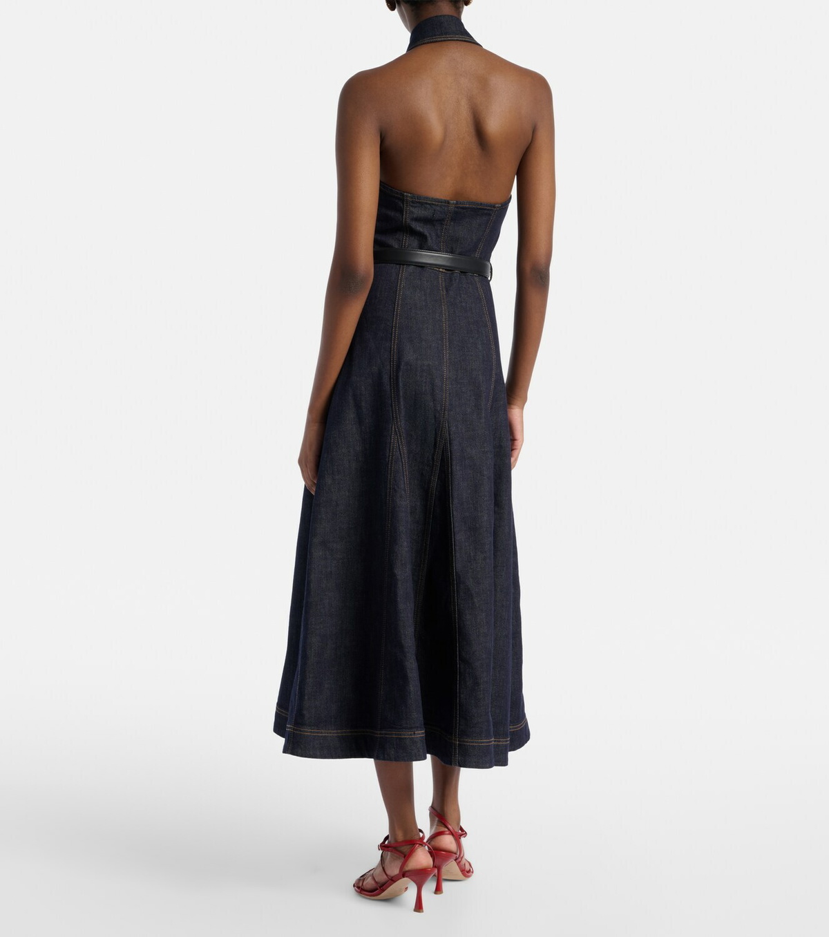 Self-Portrait Halterneck denim midi dress