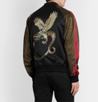 Alexander McQueen - Slim-Fit Logo-Embroidered Colour-Block Cotton-Blend Satin Bomber Jacket - Black