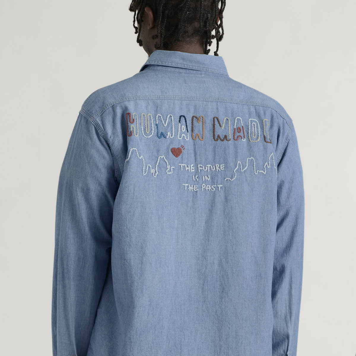 Human Made Men's Embroidered Chambray Shirt in Blue