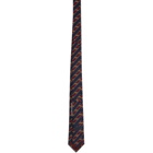 Gucci Navy and Red Silk Interlocking G Horsebit Tie