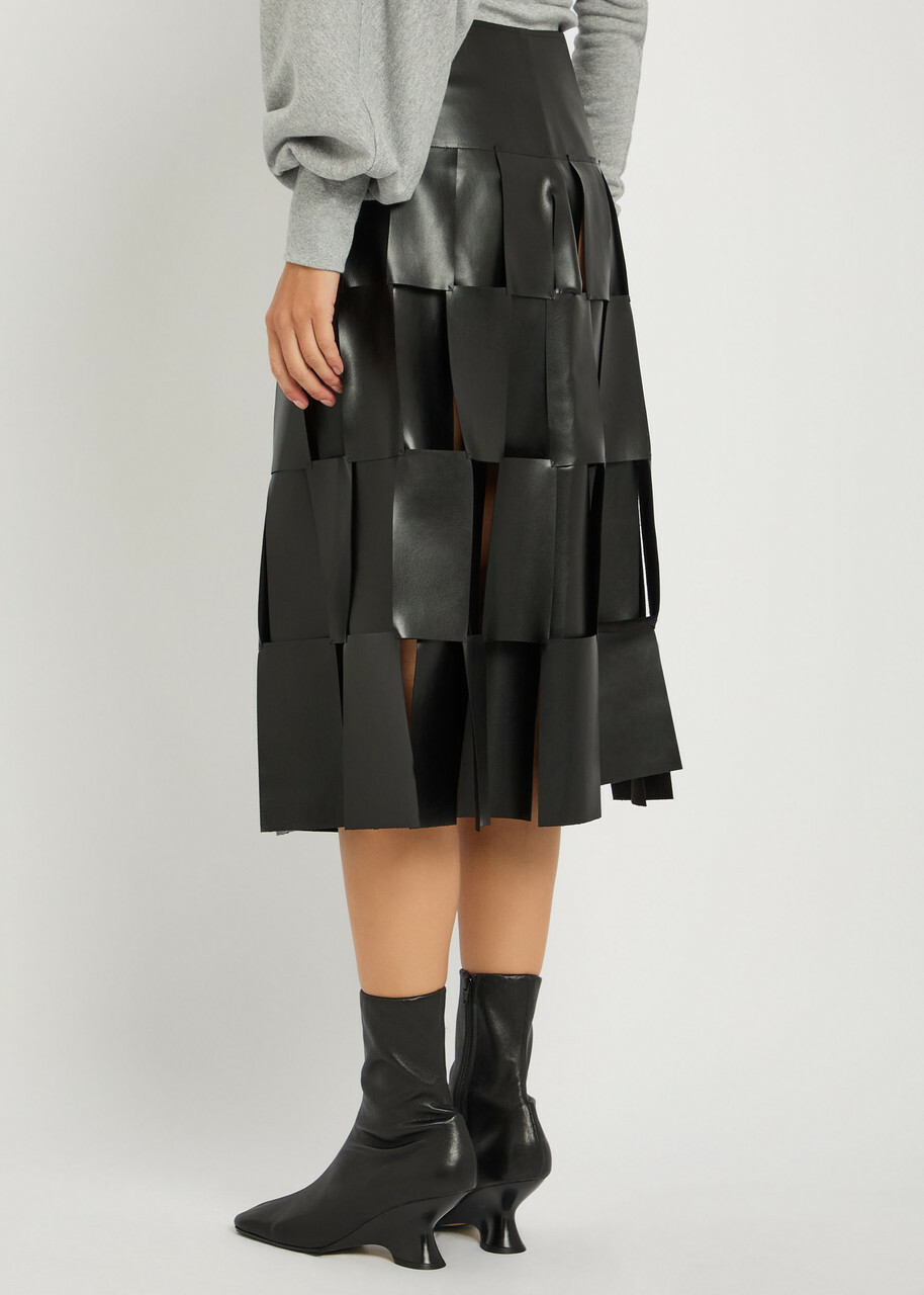 A.W.A.K.E Mode Laser-cut Faux Leather Midi Skirt Black