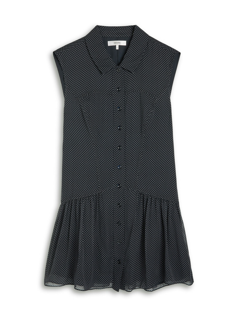 Frame Polka-dot Silk-chiffon Mini Dress Navy