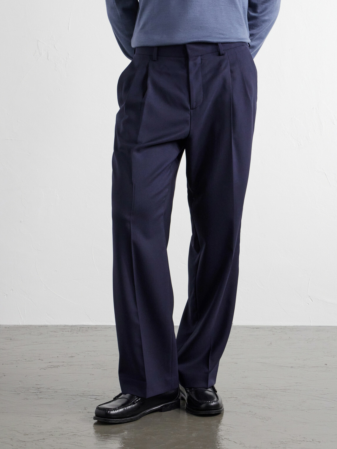 Mr P. - Wide-Leg Pleated Wool Suit Trousers - Blue