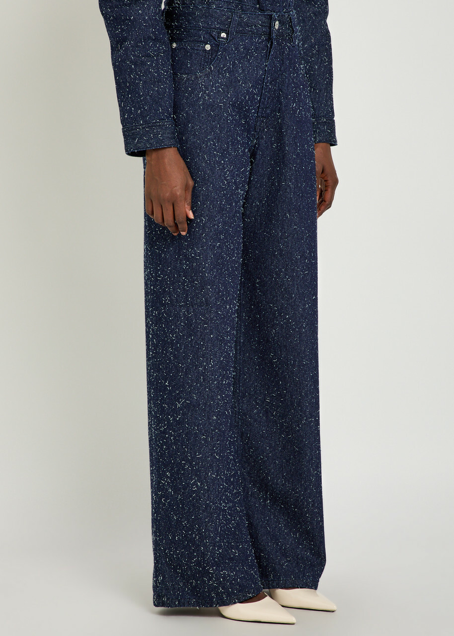 Jacquemus Le De-nimes Large Frayed Wide-leg Jeans Navy