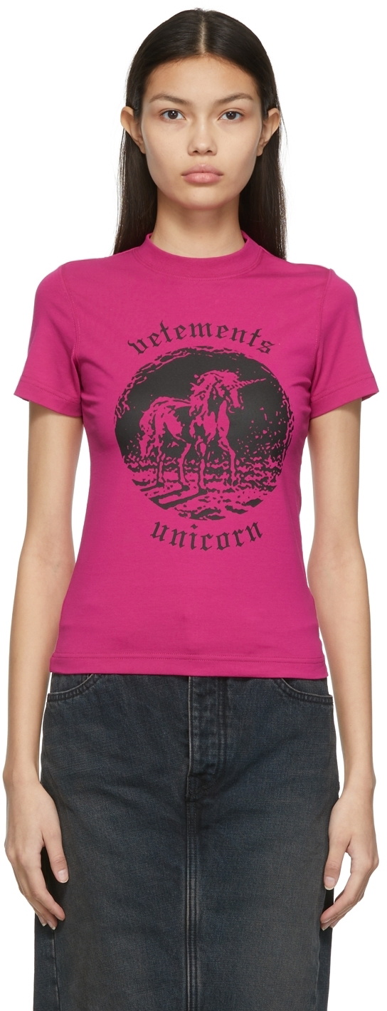 VETEMENTS Pink Double Unicorn T-Shirt Vetements