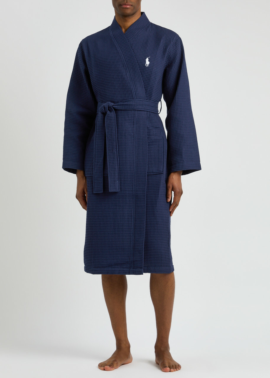 Polo Ralph Lauren Logo-embroidered Waffle-knit Cotton Robe Navy