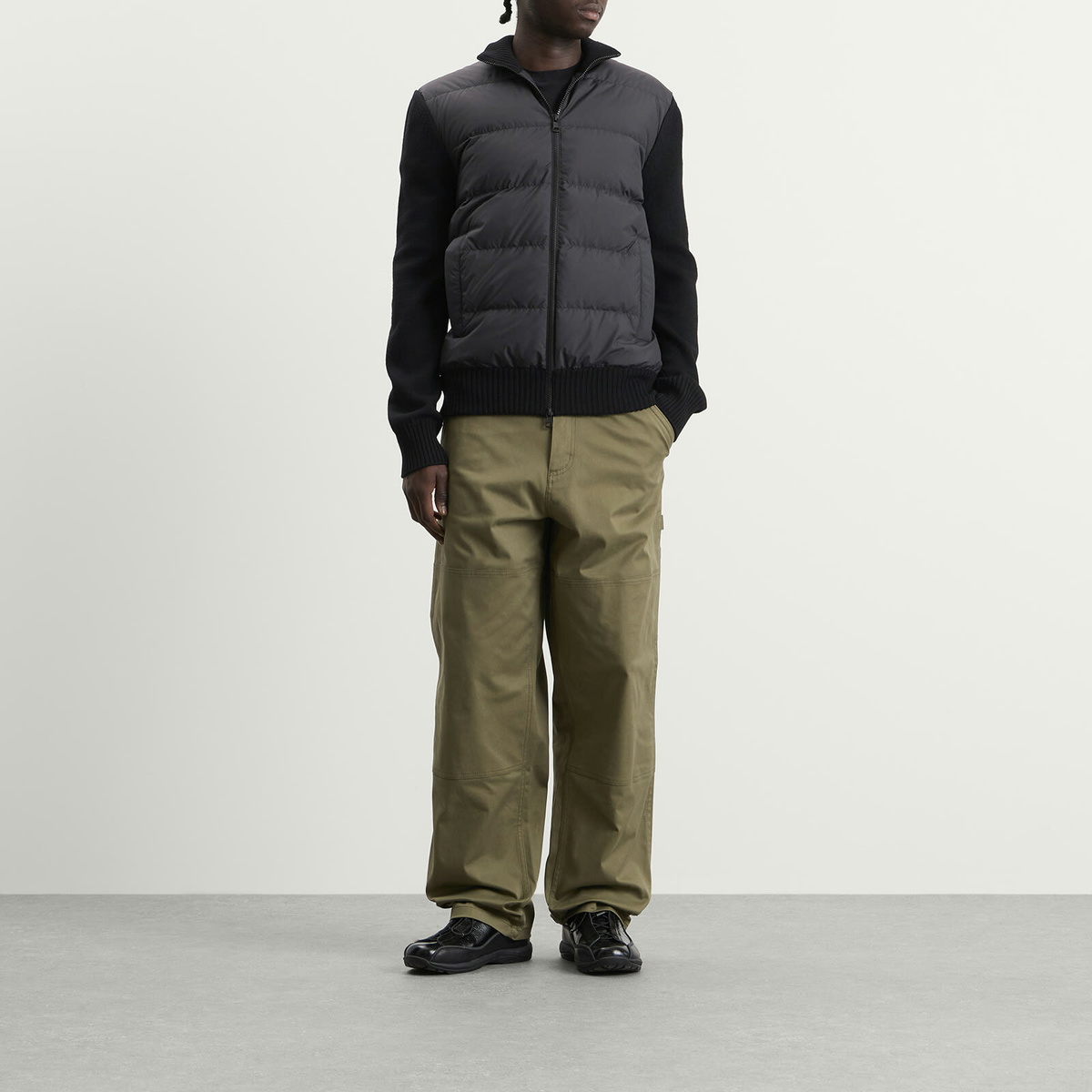 Moncler Men's Hybrid Padded Front Wool Zip Jacket in Black