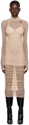 Versace Jeans Couture Beige Ruched Midi Dress